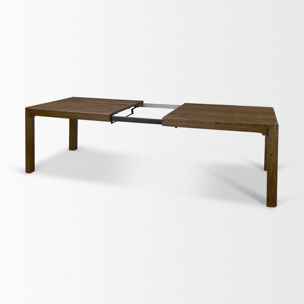 Dark Brown Oak Wood Extendable Rectangular Dining Table