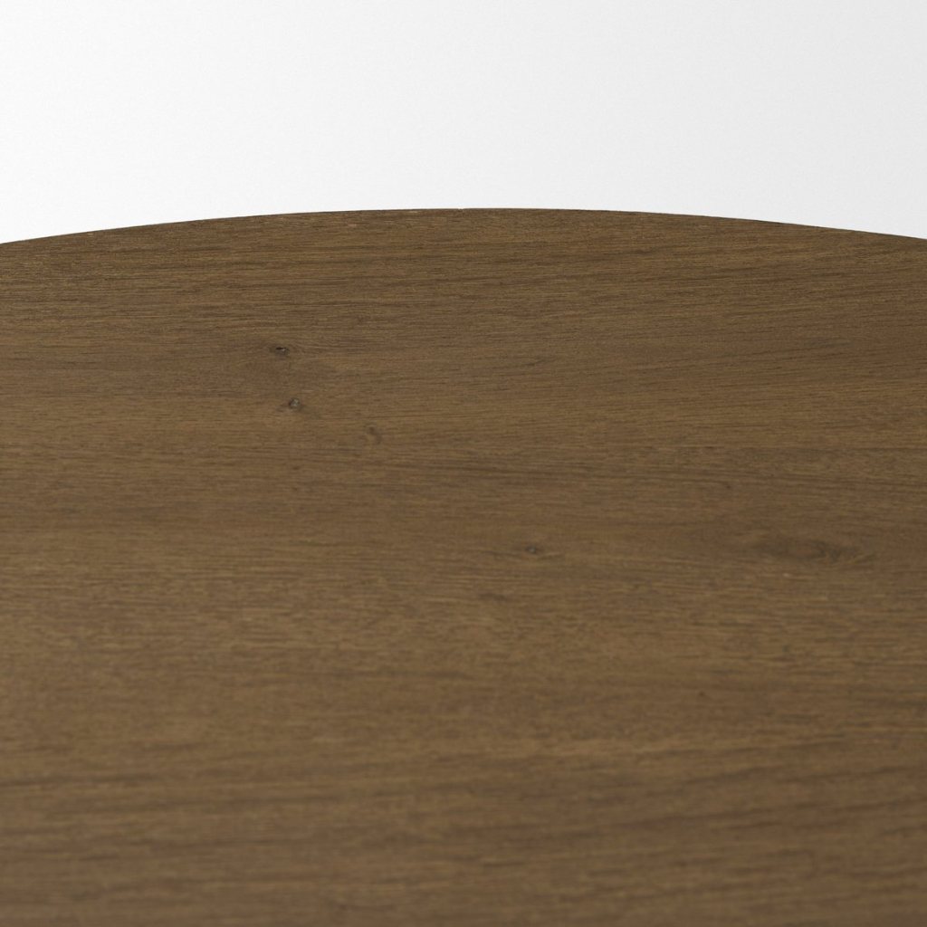 Round Medium Brown Oak Wood Pedestal Dining Table