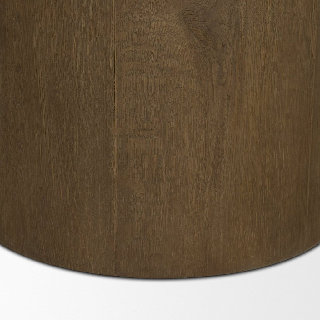 Round Medium Brown Oak Wood Pedestal Dining Table