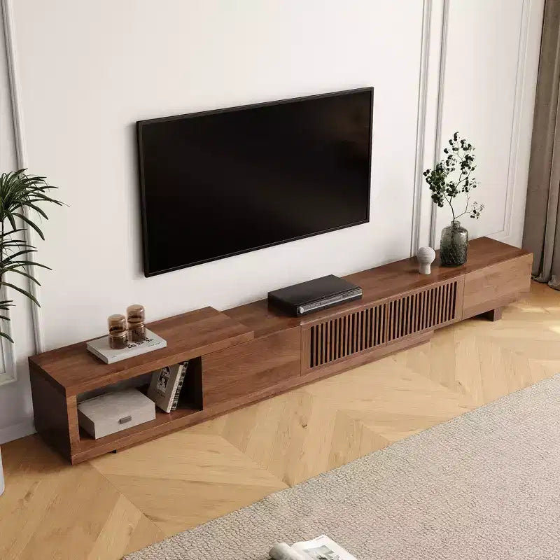 78.54in expandable stand with 2 drawers, 2 cabinet doors, one storage, maximum 120 inches/Walnut color&Modern