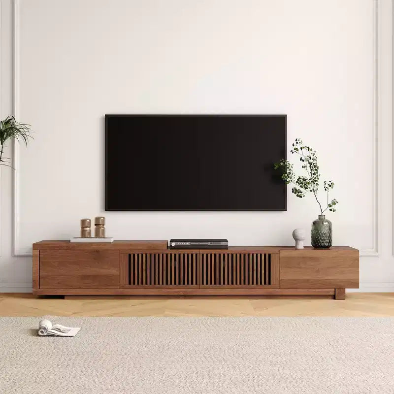 78.54in expandable stand with 2 drawers, 2 cabinet doors, one storage, maximum 120 inches/Walnut color&Modern