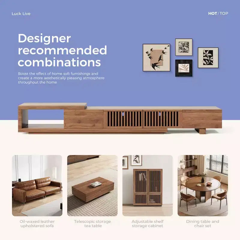 78.54in expandable stand with 2 drawers, 2 cabinet doors, one storage, maximum 120 inches/Walnut color&Modern