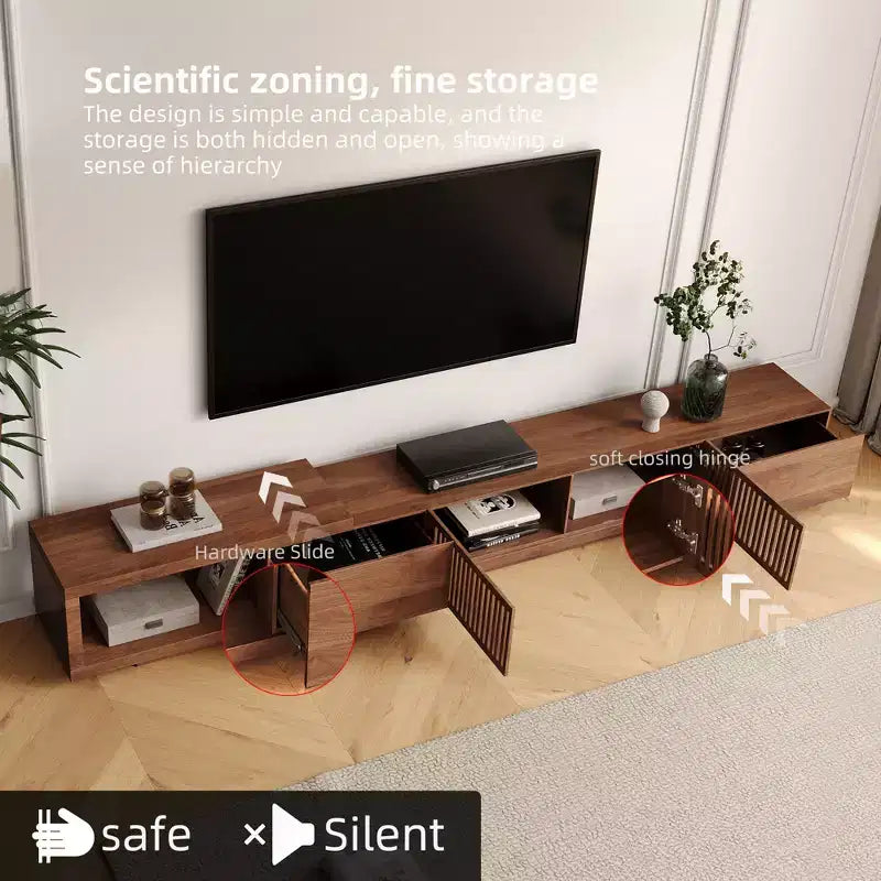 78.54in expandable stand with 2 drawers, 2 cabinet doors, one storage, maximum 120 inches/Walnut color&Modern
