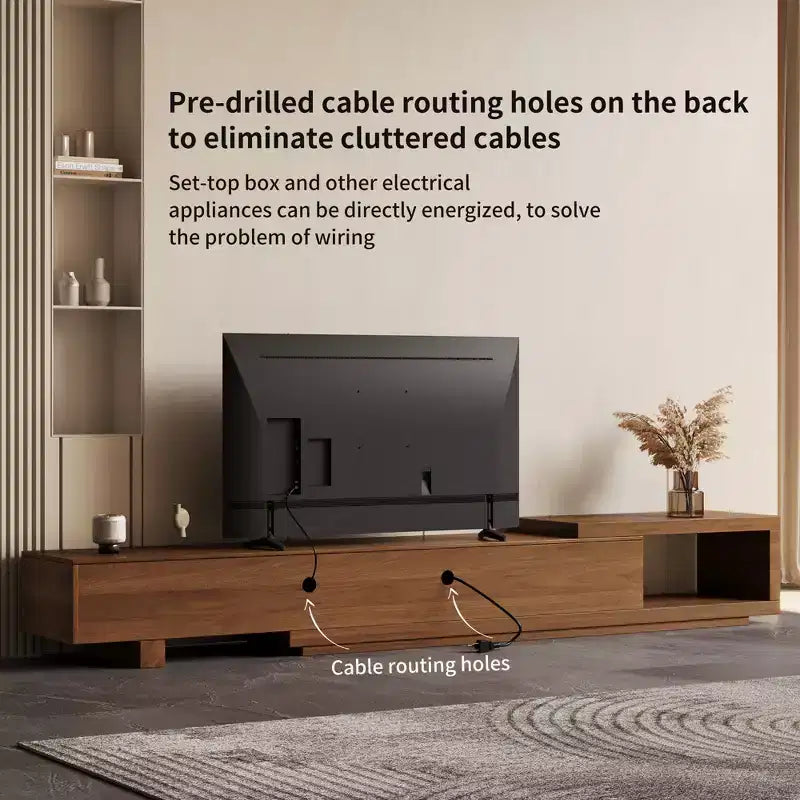 78.54in expandable stand with 2 drawers, 2 cabinet doors, one storage, maximum 120 inches/Walnut color&Modern