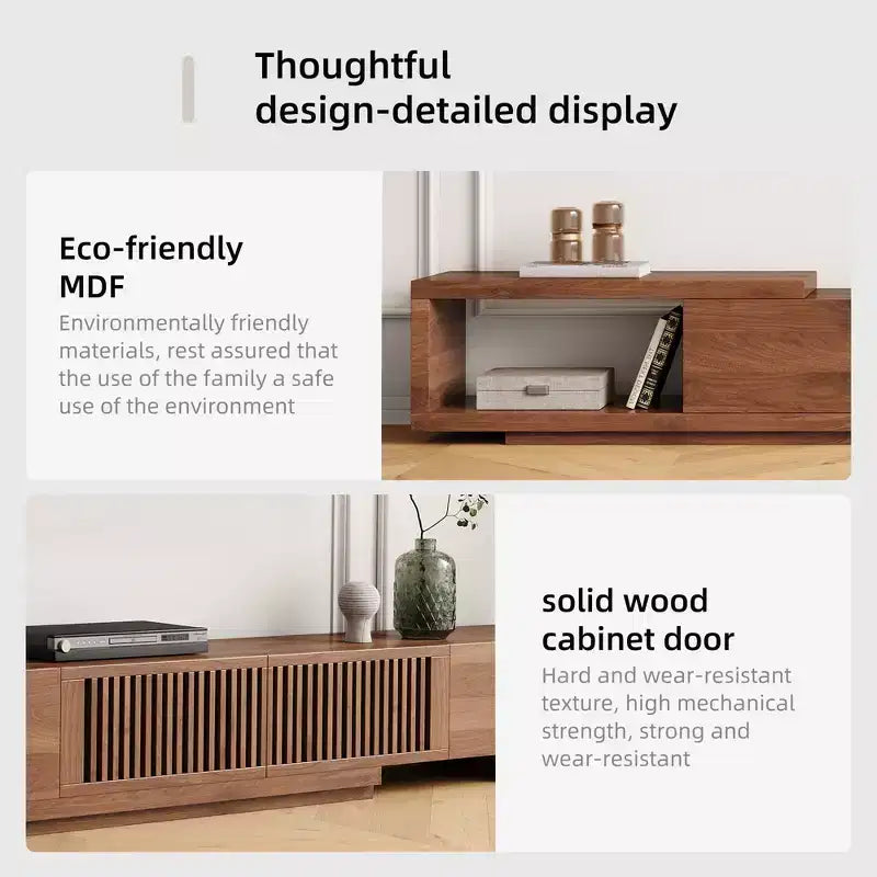 78.54in expandable stand with 2 drawers, 2 cabinet doors, one storage, maximum 120 inches/Walnut color&Modern