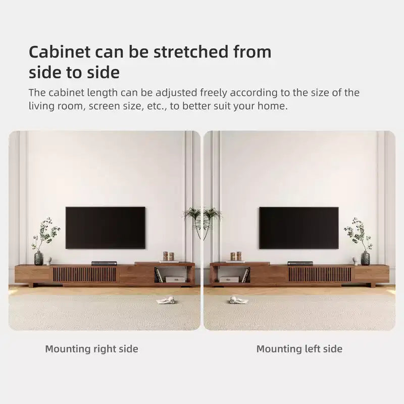 78.54in expandable stand with 2 drawers, 2 cabinet doors, one storage, maximum 120 inches/Walnut color&Modern