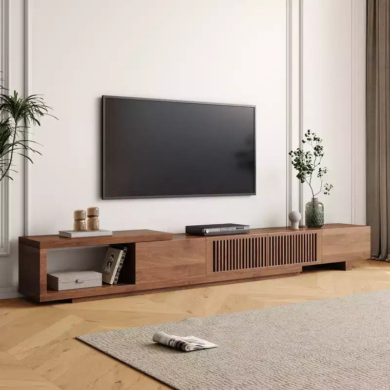 78.54in expandable stand with 2 drawers, 2 cabinet doors, one storage, maximum 120 inches/Walnut color&Modern