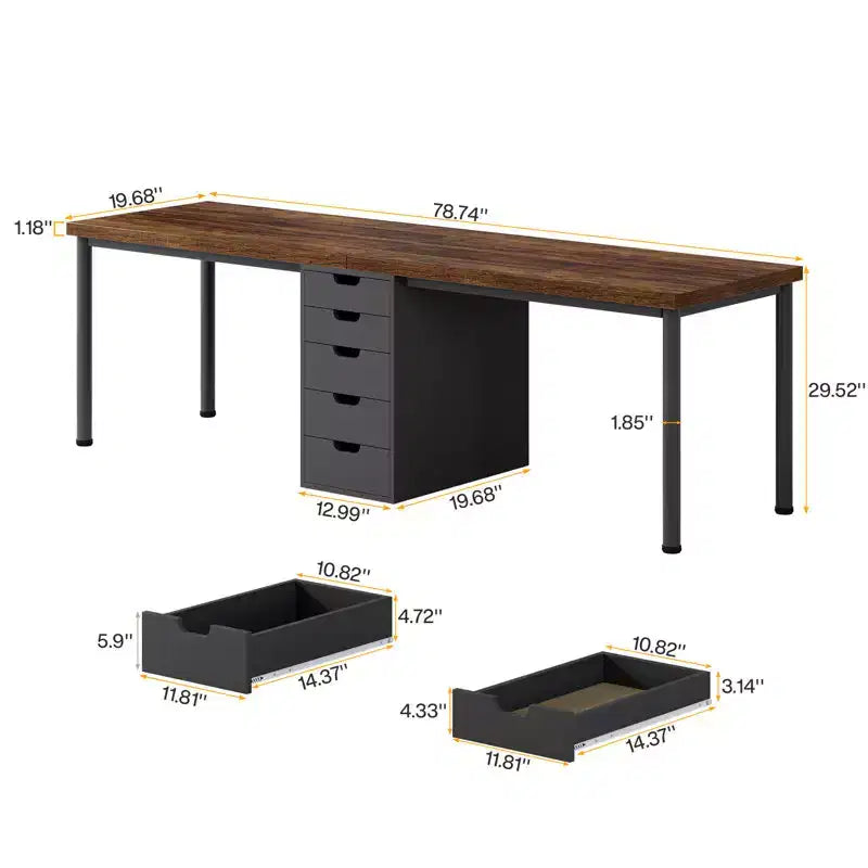 78.74 Inches Desk with 5 Drawers