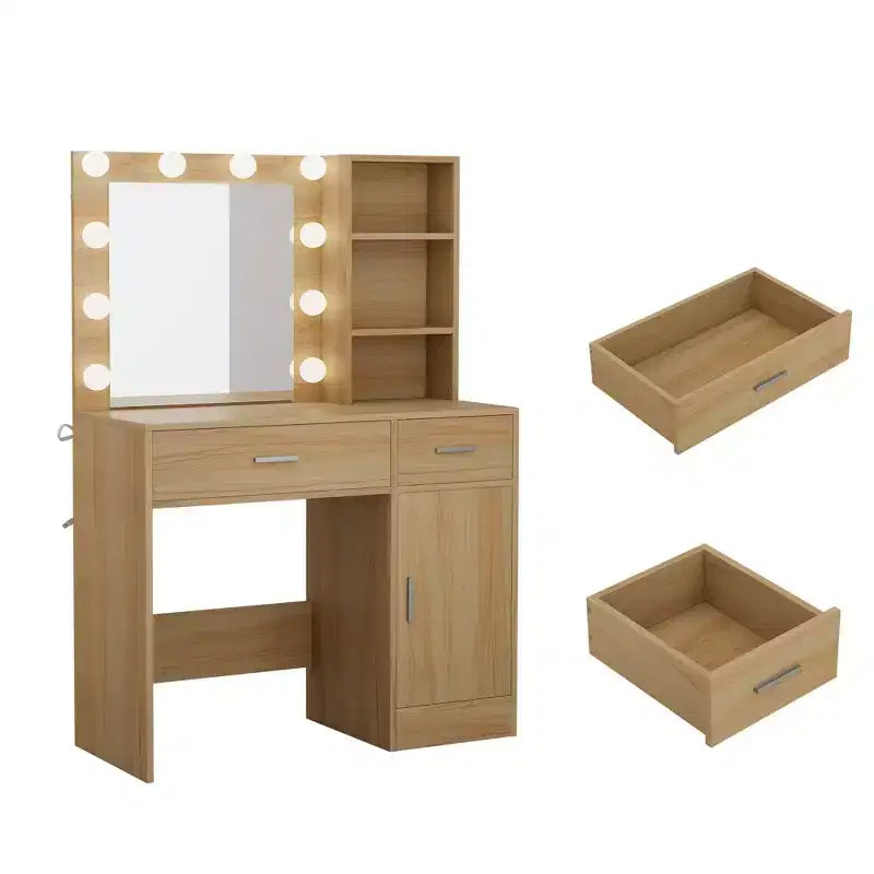 Vanity Desk with Mirror, Outlet and 10 Lights, Makeup Table with 3 Drawers,3 for Bedroom