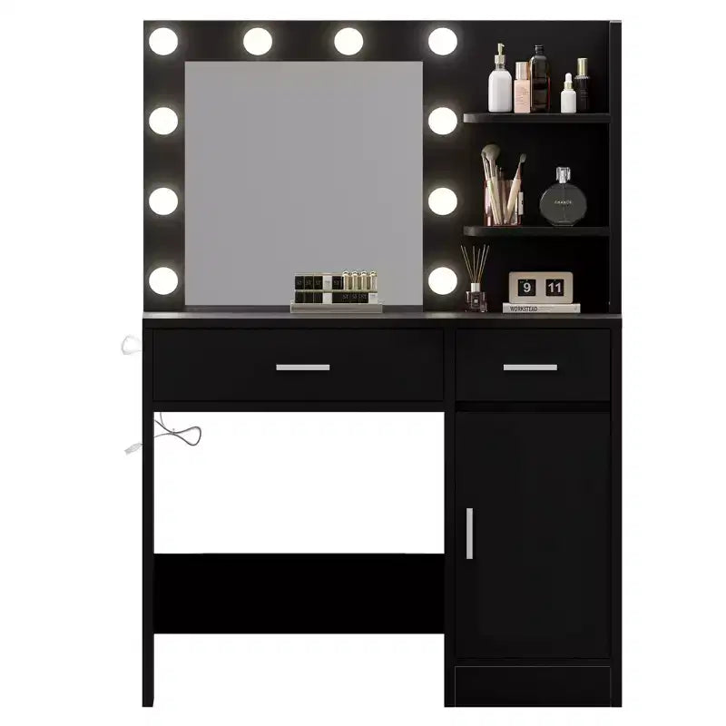 Vanity Desk with Mirror, Outlet and 10 Lights, Makeup Table with 3 Drawers,3 for Bedroom