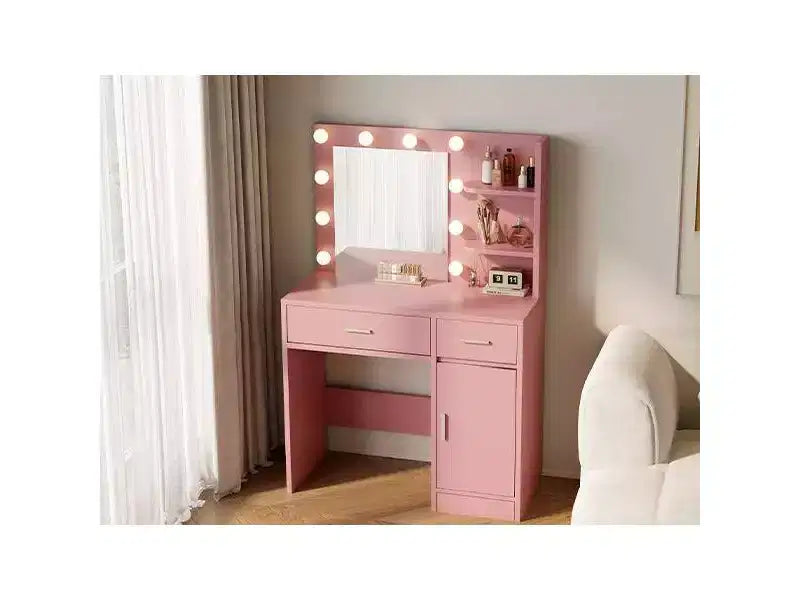 Vanity Desk with Mirror, Outlet and 10 Lights, Makeup Table with 3 Drawers,3 for Bedroom