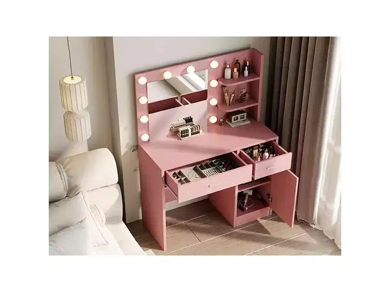 Vanity Desk with Mirror, Outlet and 10 Lights, Makeup Table with 3 Drawers,3 for Bedroom