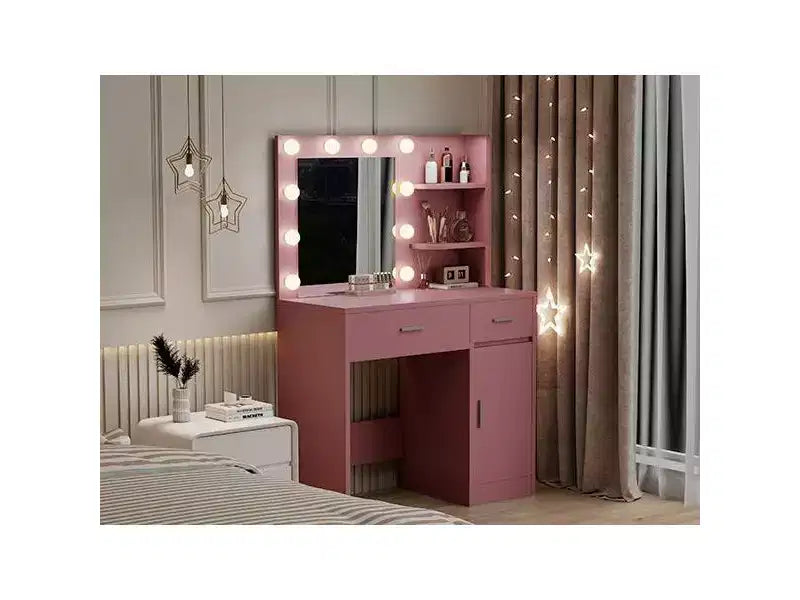Vanity Desk with Mirror, Outlet and 10 Lights, Makeup Table with 3 Drawers,3 for Bedroom