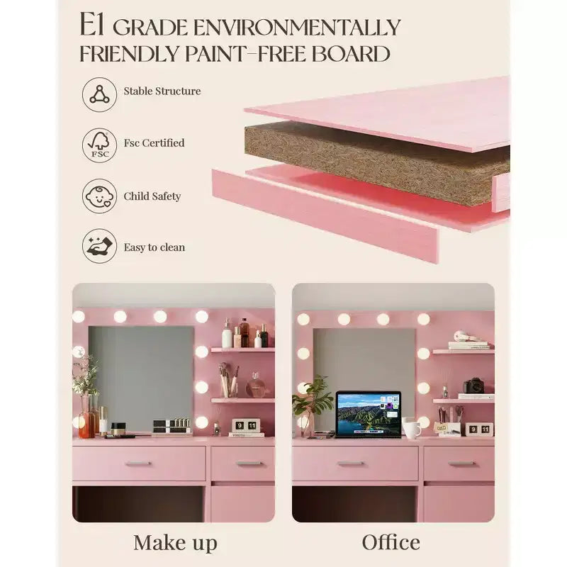 Vanity Desk with Mirror, Outlet and 10 Lights, Makeup Table with 3 Drawers,3 for Bedroom
