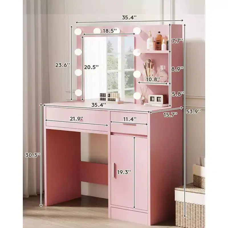 Vanity Desk with Mirror, Outlet and 10 Lights, Makeup Table with 3 Drawers,3 for Bedroom