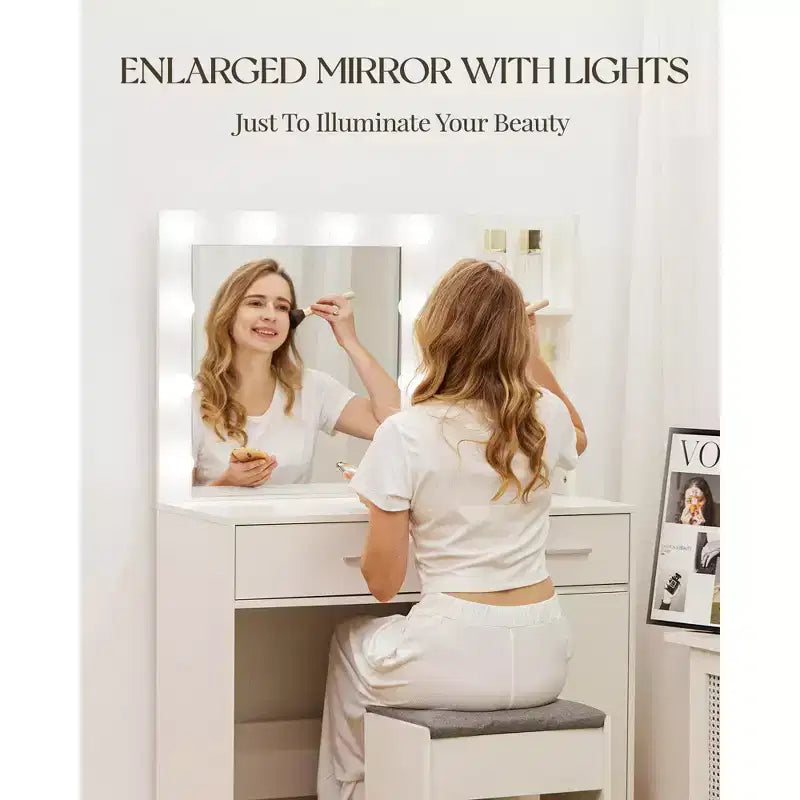 Vanity Desk with Mirror, Outlet and 10 Lights, Makeup Table with 3 Drawers,3 for Bedroom