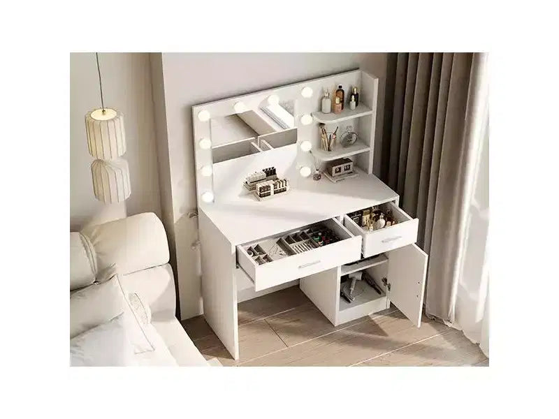 Vanity Desk with Mirror, Outlet and 10 Lights, Makeup Table with 3 Drawers,3 for Bedroom