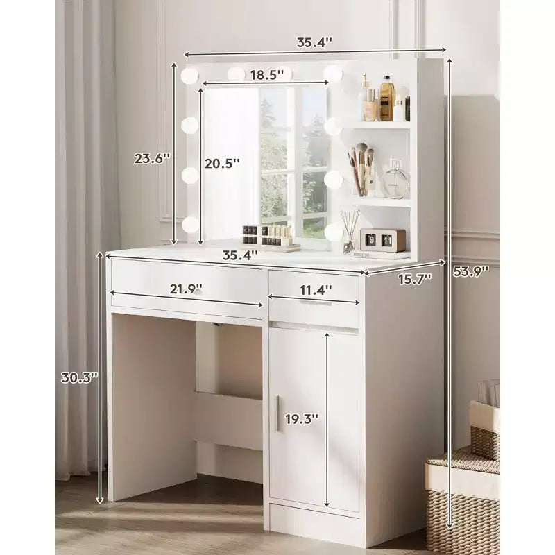 Vanity Desk with Mirror, Outlet and 10 Lights, Makeup Table with 3 Drawers,3 for Bedroom