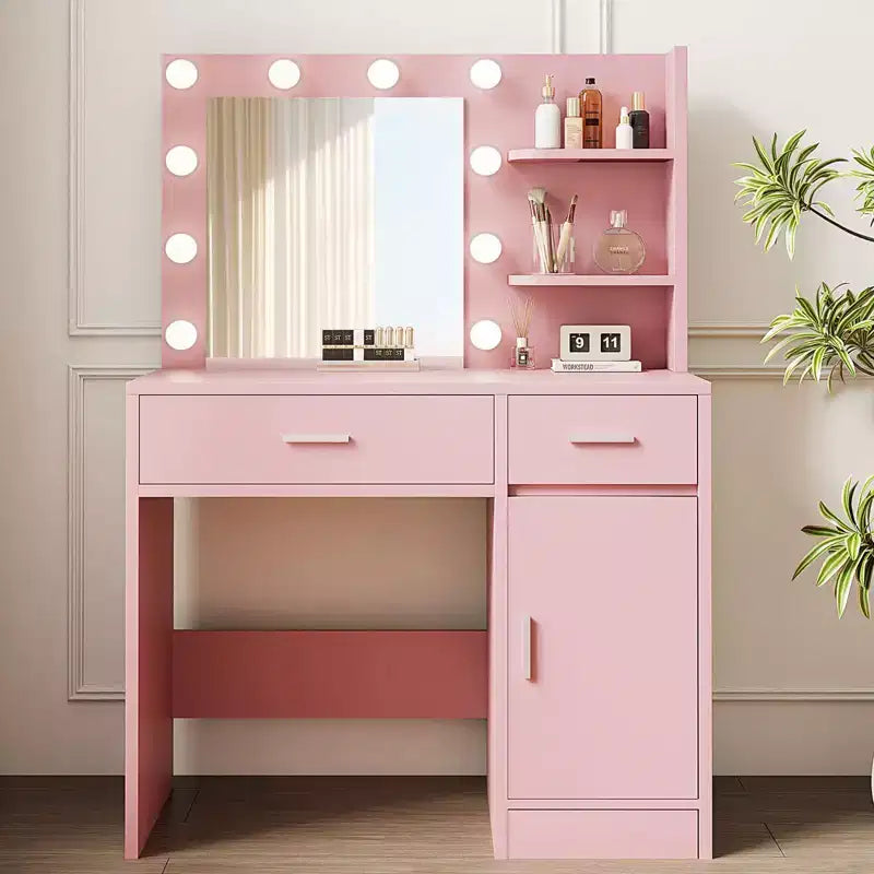 Vanity Desk with Mirror, Outlet and 10 Lights, Makeup Table with 3 Drawers,3 for Bedroom