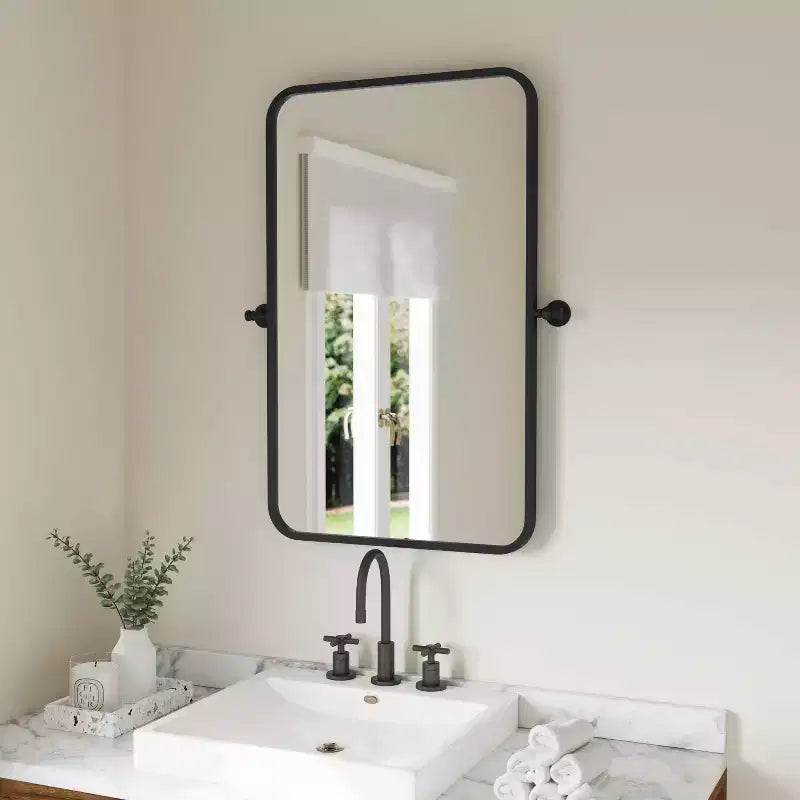 Metal Wall Mirror - Large Accent Vanity Mirror for Bathroom