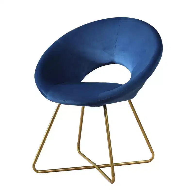 Velvet Upholstered Accent Chair, Blue with Gold