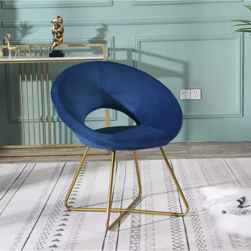 Velvet Upholstered Accent Chair, Blue with Gold