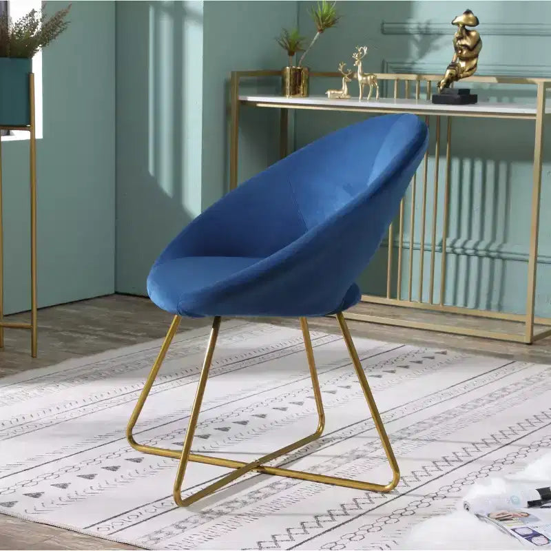 Velvet Upholstered Accent Chair, Blue with Gold
