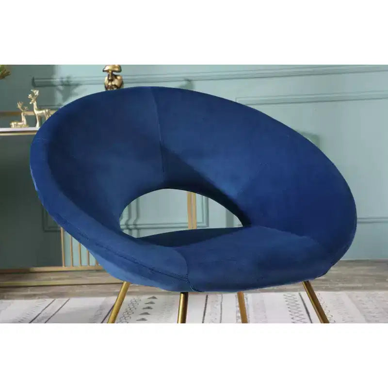 Velvet Upholstered Accent Chair, Blue with Gold