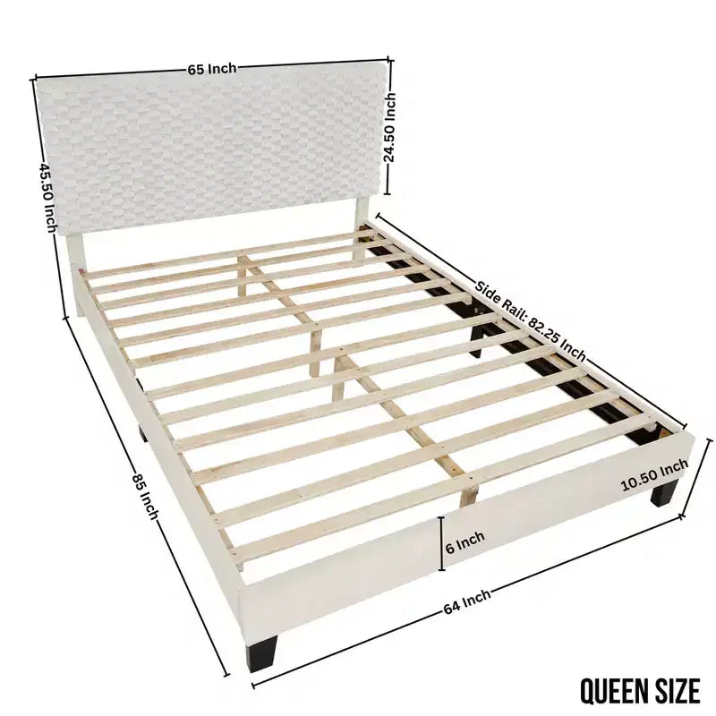 3D Upholstered Bed in White