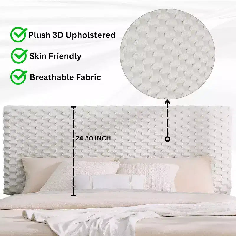 3D Upholstered Bed in White