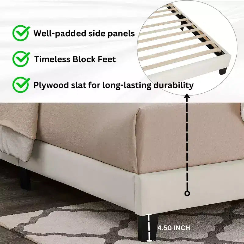 3D Upholstered Bed in White