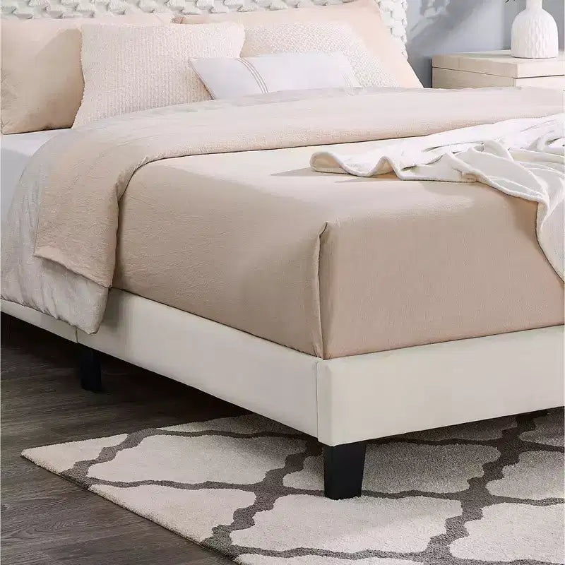 3D Upholstered Bed in White