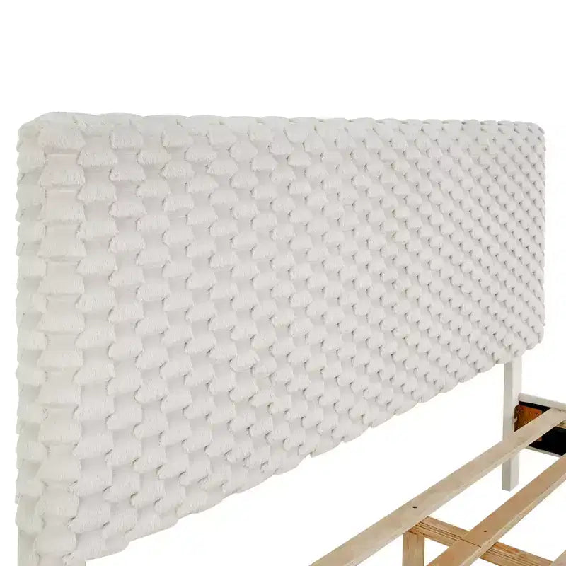 3D Upholstered Bed in White