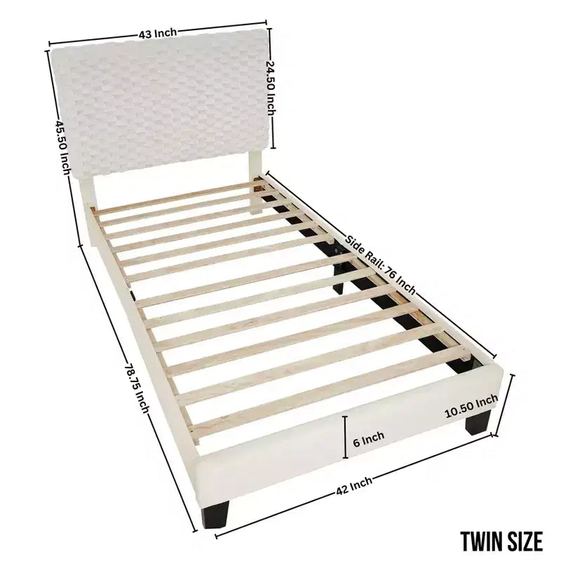 3D Upholstered Bed in White
