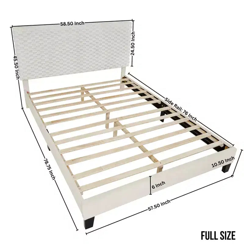 3D Upholstered Bed in White