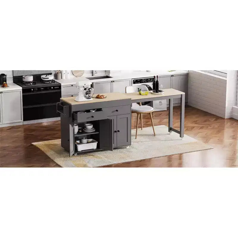 Kitchen with Dining Table, Kitchen Table with Outlet,2 Drawers 2 Side Shelves