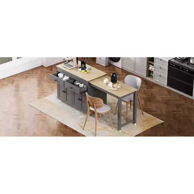 Kitchen with Dining Table, Kitchen Table with Outlet,2 Drawers 2 Side Shelves