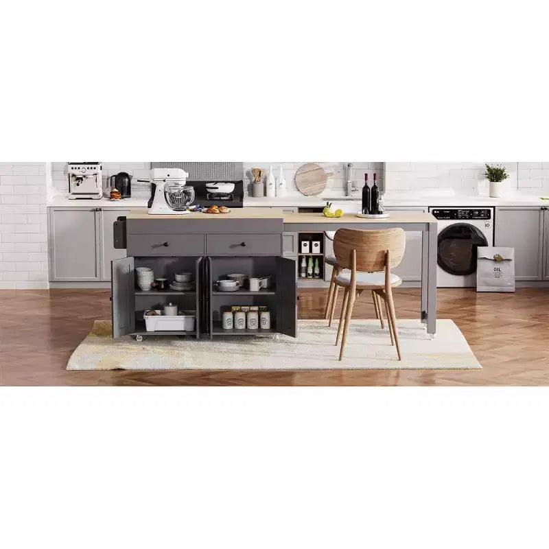 Kitchen with Dining Table, Kitchen Table with Outlet,2 Drawers 2 Side Shelves