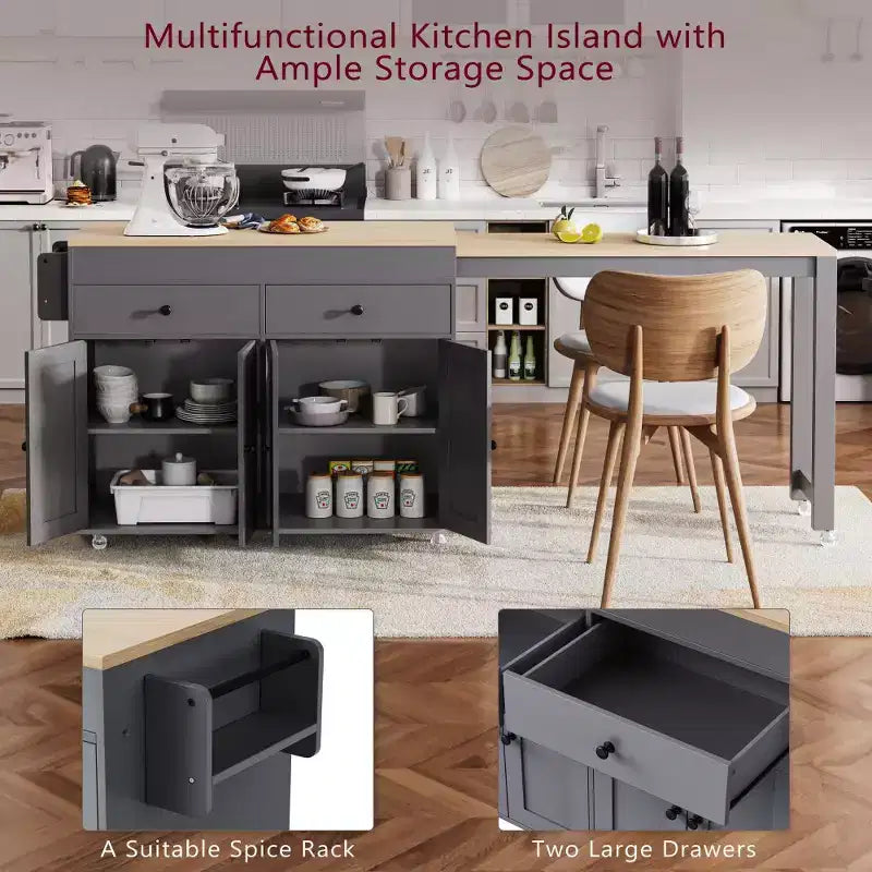 Kitchen with Dining Table, Kitchen Table with Outlet,2 Drawers 2 Side Shelves