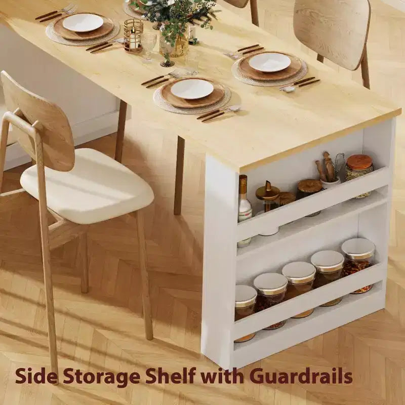 Kitchen with Dining Table, Kitchen Table with Outlet,2 Drawers 2 Side Shelves