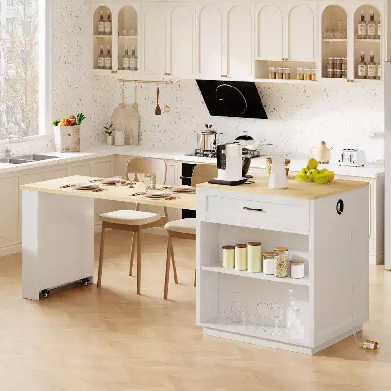 Kitchen with Dining Table, Kitchen Table with Outlet,2 Drawers 2 Side Shelves