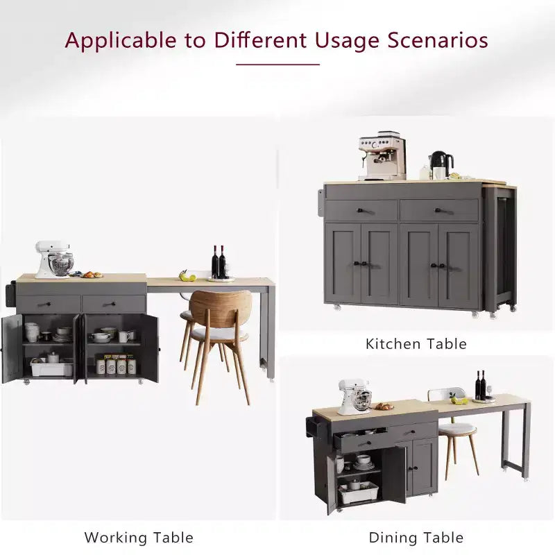 Kitchen with Dining Table, Kitchen Table with Outlet,2 Drawers 2 Side Shelves