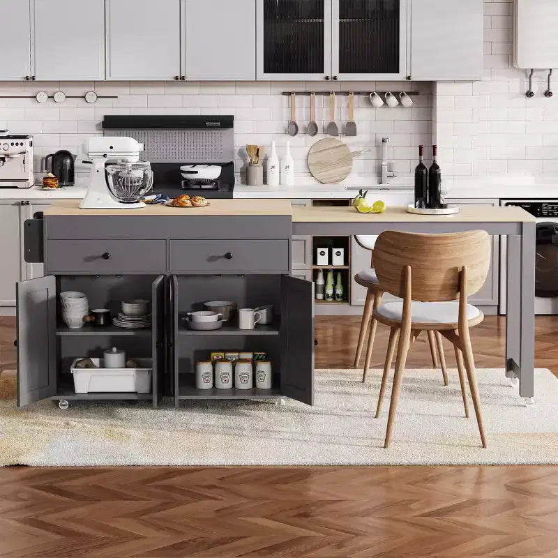 Kitchen with Dining Table, Kitchen Table with Outlet,2 Drawers 2 Side Shelves