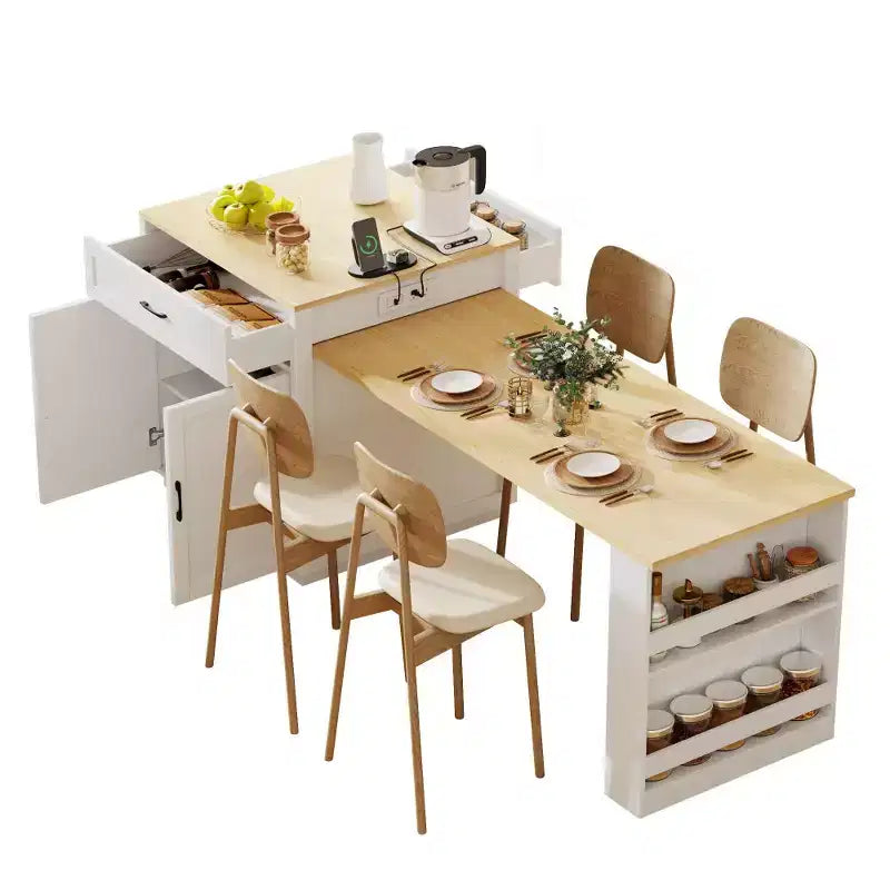 Kitchen with Dining Table, Kitchen Table with Outlet,2 Drawers 2 Side Shelves