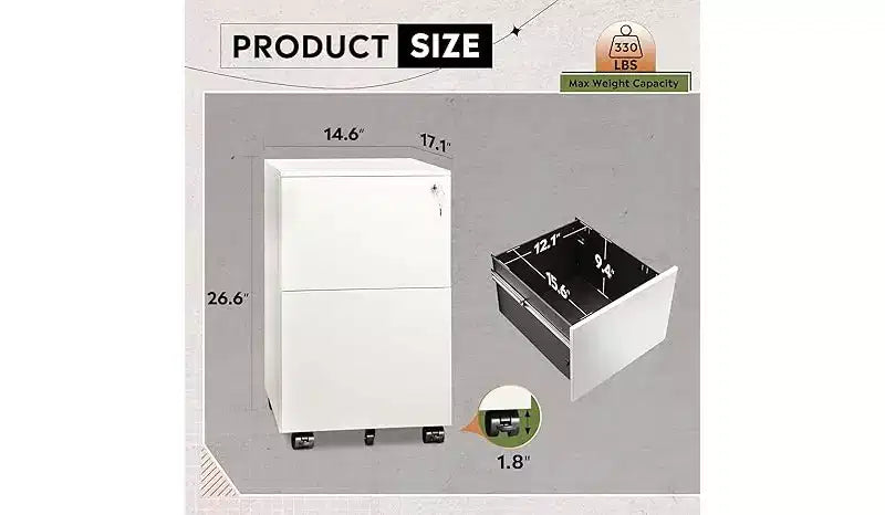 2-Drawer Cabinet with Lock, Commercial Vertical Cabinet for Home Desk Storage