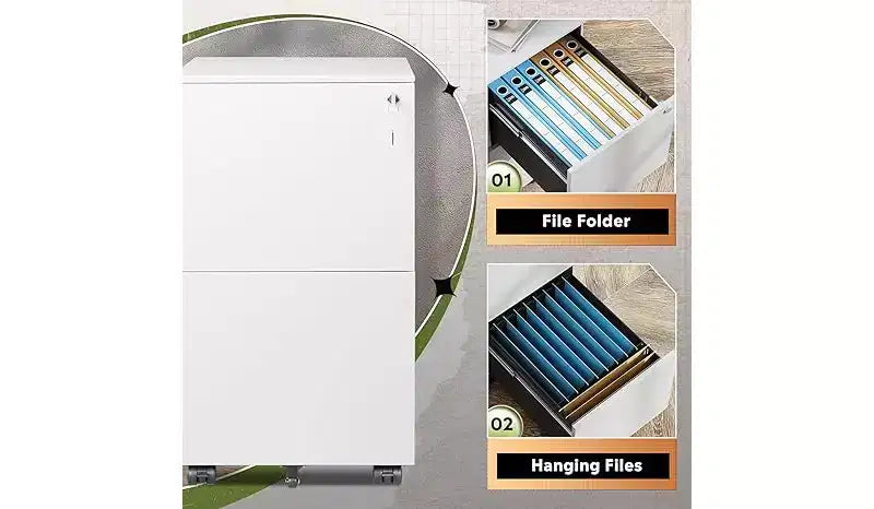 2-Drawer Cabinet with Lock, Commercial Vertical Cabinet for Home Desk Storage