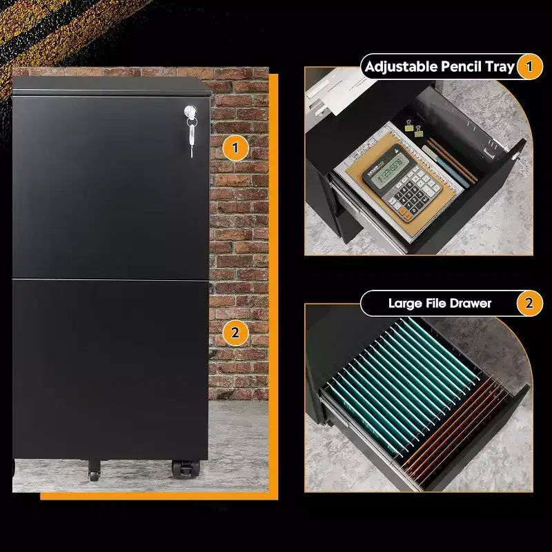 2-Drawer Cabinet with Lock, Commercial Vertical Cabinet for Home Desk Storage