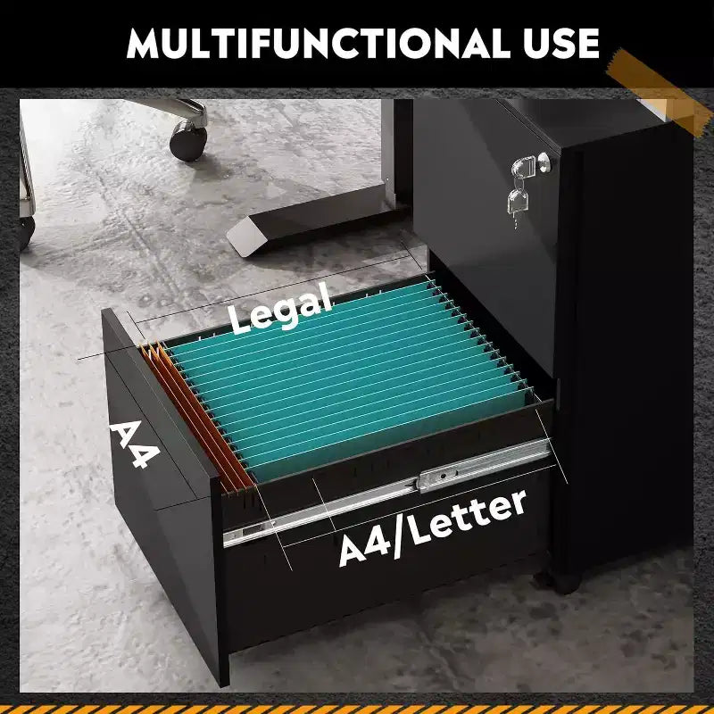 2-Drawer Cabinet with Lock, Commercial Vertical Cabinet for Home Desk Storage