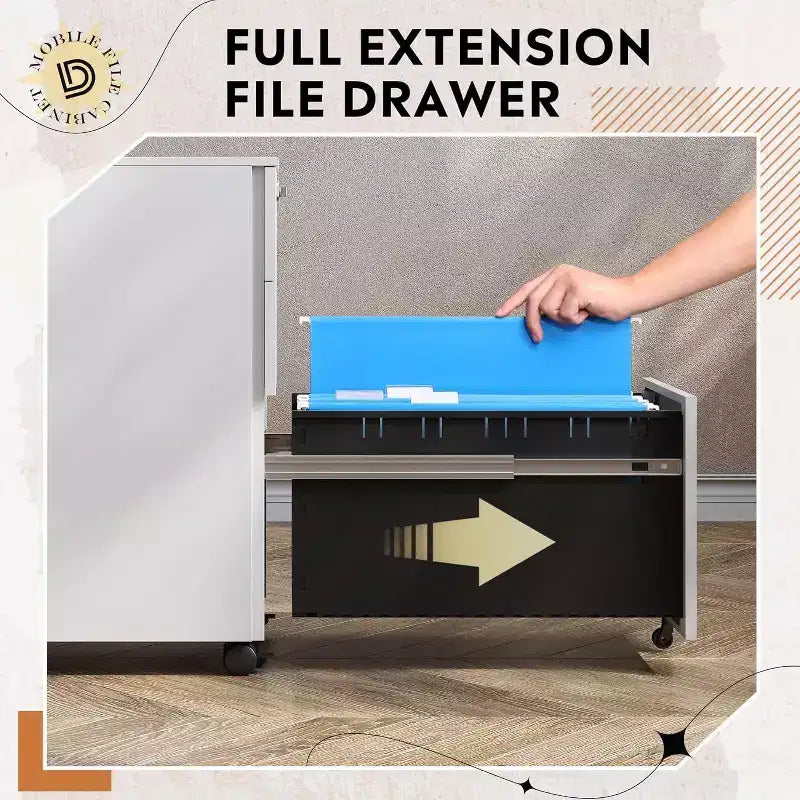 3-Drawer Cabinet with Smart Lock, Pre-Assembled Steel Desk