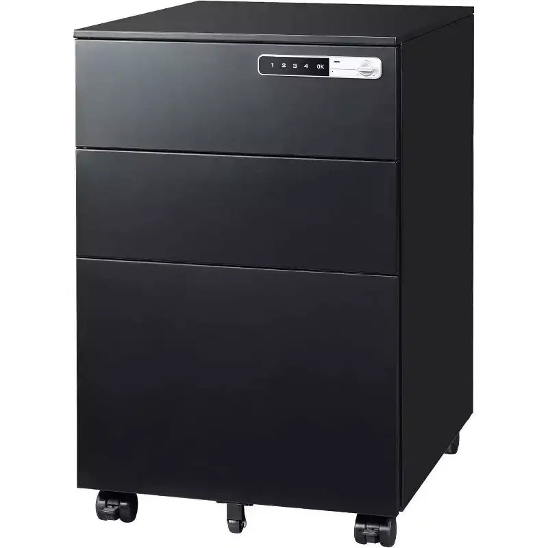 3-Drawer Cabinet with Smart Lock, Pre-Assembled Steel Desk